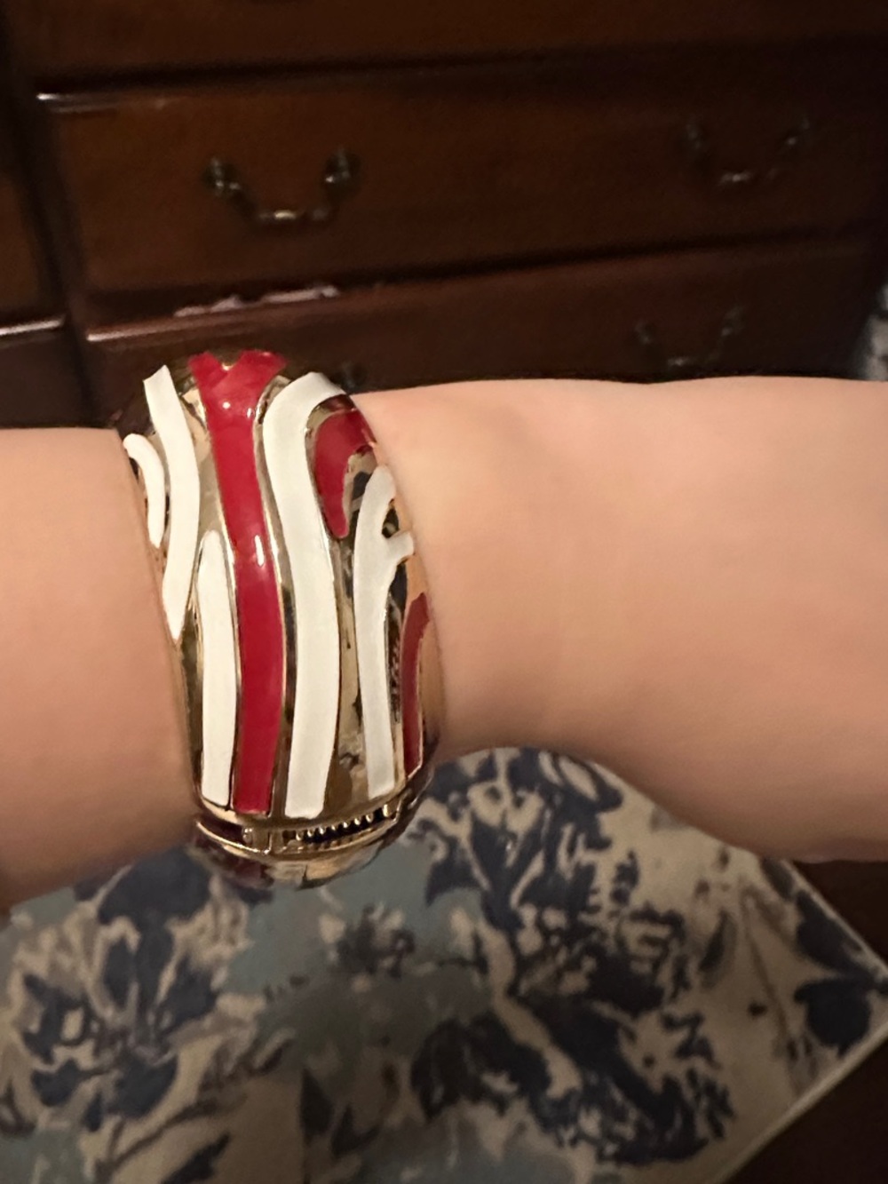 3 bracelets Red and White/ Green and white / Silver coloured Enamel Cuff Bracele